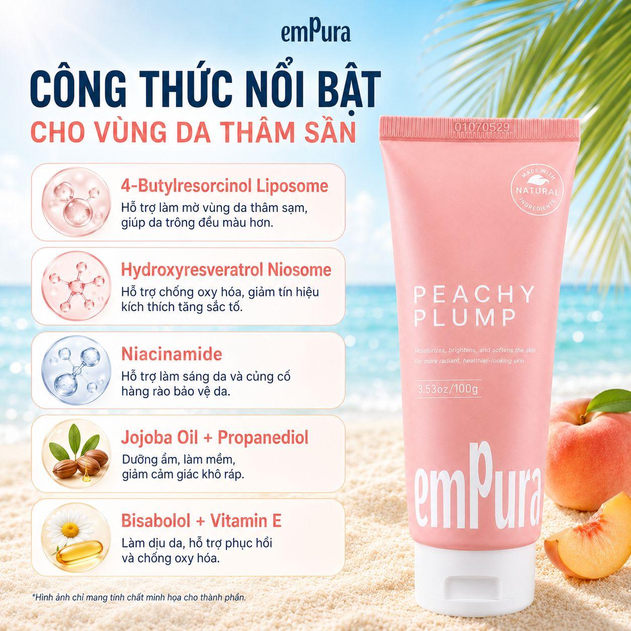 Kem Dưỡng Mờ Thâm Nách, V3 - Peachy Plump 100g EMPURA - ảnh phụ 3